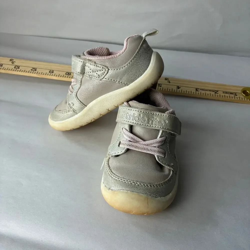 Stride Rite Miller Sneakers Girls 5M Champagne Gold Metallic Toddler Shoes